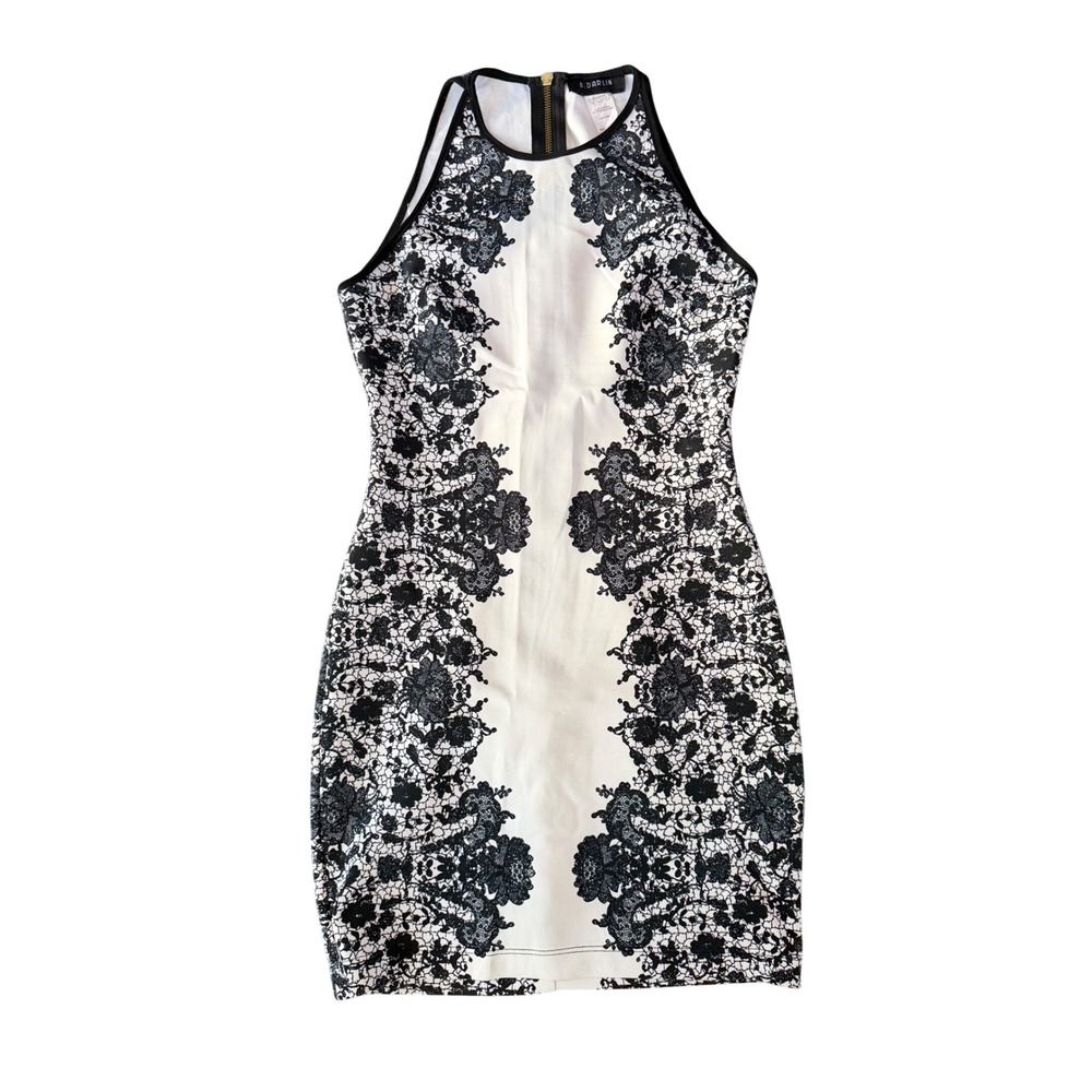B. Darlin Women's Junior 5/6 White Black Lace Print Bodycon Dress | SKU 1118